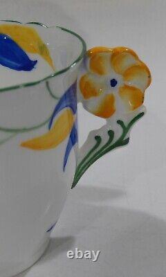Tasse et soucoupe à poignée en fleur d'art déco peinte à la main de COLLINGWOOD Angleterre