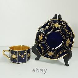 Tasse et soucoupe en porcelaine allemande Rosenthal Art déco à bordure dorée et bleu cobalt