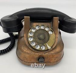Téléphone rotatif en cuivre vintage et bakélite des années 1950 Art Déco avec poignée