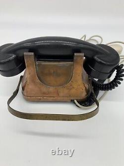 Téléphone rotatif en cuivre vintage et bakélite des années 1950 Art Déco avec poignée