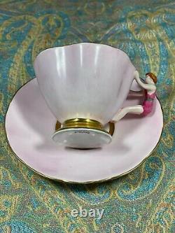 Ultra Rare Hammersley Tea Cup & Soucoupe Main Peinte En Rose Avec Poignée De Nageur