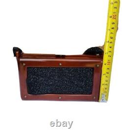 VTG 40s Brown BAKELITE Box Handbag Black Glass Beads Braided Handle Art Deco<br/> 
  <br/>  	Traduction en français : Sac à main en boîte BAKELITE marron des années 40 avec perles en verre noir et poignée tressée de style Art Déco