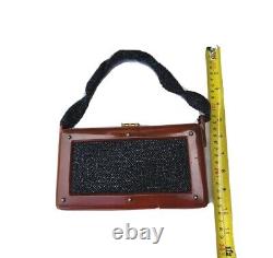 VTG 40s Brown BAKELITE Box Handbag Black Glass Beads Braided Handle Art Deco	<br/><br/>Traduction en français : Sac à main en boîte BAKELITE marron des années 40 avec perles en verre noir et poignée tressée de style Art Déco
