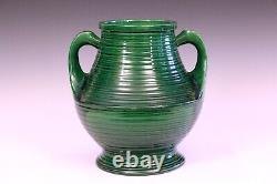 Vase Antique De Poterie Awaji Art Deco Swirl Vert Grandes Poignées Monochromes 12