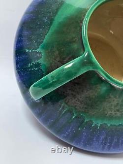 Vase Art Déco à double anse en poterie australienne Melrose Ware Vintage à émail égoutté