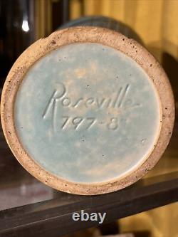 Vase Art Déco de Roseville de 1936 Bleu Vintage à Double Anse 797-8 en Poterie Florale Moderne