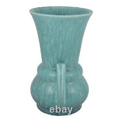 Vase Art Déco en poterie mouchetée bleue avec poignées, Tourmaline Roseville 1933, 332-8.