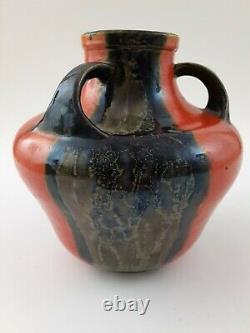 Vase Awaji Tri-handled Pottery Art Deco Japonais Vintage Studio En Red-6x6