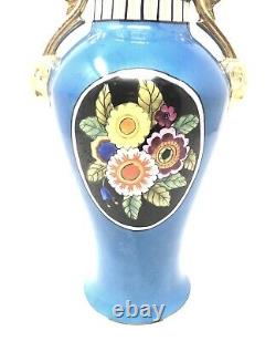Vase D'art Déco Bleu Fleur Et Or Doré Noritake Fait Au Japon