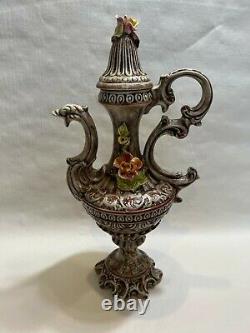 Vase D'urne En Céramique Peinte À La Main Capodimonte Vintage Avec Couvercle Et Poignée, 20 Tall