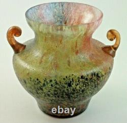 Vase En Verre D'art Avec Poignées Appliquées Antique Bohemian Czech Deco Kralik Glue