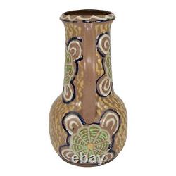 Vase Européen Vintage Art Deco Poterie Tan Et Green Tall Handled 948