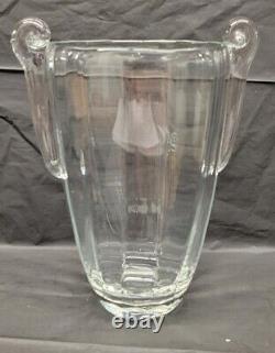 Vase Transparent En Verre Blown Design Art Déco Avec Poignées Appliquées 9 Pouces # 4108