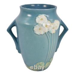 Vase à anses en céramique de poterie Art Déco vintage Primrose Blue Roseville 1936 760-6