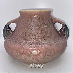 'Vase à deux anses MINT en céramique américaine de Roseville Pottery, modèle Tuscany Pink 341-5, style Art Déco'