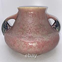'Vase à deux anses MINT en céramique américaine de Roseville Pottery, modèle Tuscany Pink 341-5, style Art Déco'