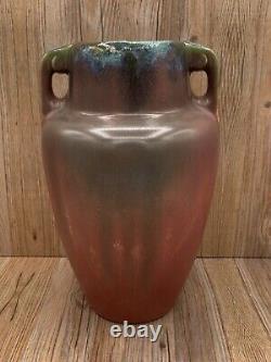 Vase à deux poignées en céramique Fulper de collection avec glaçure verte turquoise 1917-1927