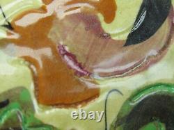 Vase à double anse en céramique japonaise AWAJI Ware Art Déco abstrait vintage 1922-1939