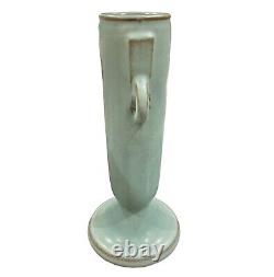Vase à fleurs Roseville Pottery Moderne 790-7 Art Déco en bleu-vert mat avec 2 poignées