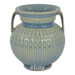Vase à fleurs avec poignée en céramique Art Déco vintage Roseville Savona Blue 1928 372-6