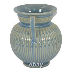 Vase à fleurs avec poignée en céramique Art Déco vintage Roseville Savona Blue 1928 372-6