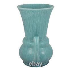 Vase à poignée bleu moucheté en poterie Art Déco Roseville Tourmaline 1933 332-8