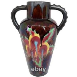Vase ancien en faïence Art Déco à deux anses de Henri Delcourt, vers 1917-35