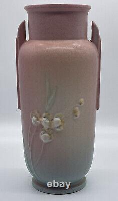 Vase d'art déco Roseville Pottery Ixia rose avec poignées de 1937