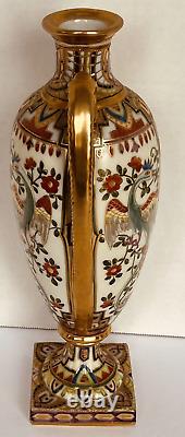 Vase d'urne antique japonais Noritake peint à la main Art Déco avec dragon géométrique oiseau