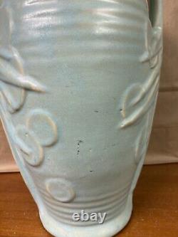 Vase de sol turquoise vert à double anse en forme de dollar des sables en relief de poterie Mccoy 12