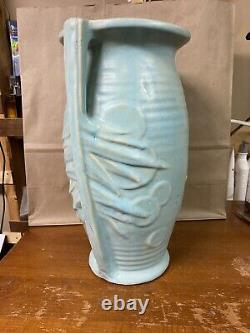 Vase de sol turquoise vert à double anse en forme de dollar des sables en relief de poterie Mccoy 12