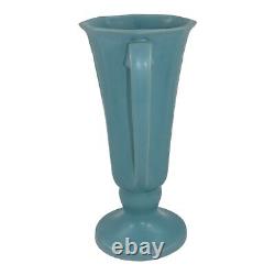 Vase en céramique Art Déco vintage Roseville Russco Blue 1934 avec poignées 696-8