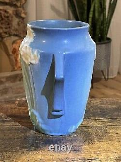 Vase en céramique à poignée Roseville Primrose Blue Vintage Art Déco de 1936 760-6.