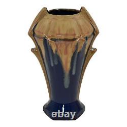 Vase en céramique brun bleu à poignée vintage français Denbac Art Déco 543