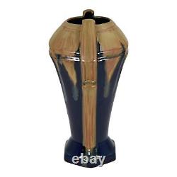 Vase en céramique brun bleu à poignée vintage français Denbac Art Déco 543