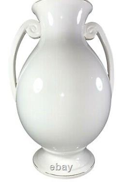 Vase en céramique italienne Bellini blanc de style Art Déco, grandes lignes lisses, peintes à la main 18'