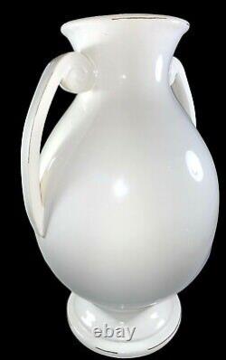 Vase en céramique italienne Bellini blanc de style Art Déco, grandes lignes lisses, peintes à la main 18'