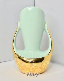 Vase en céramique plaqué or 24 carats MCM Art Deco incrusté pleurant