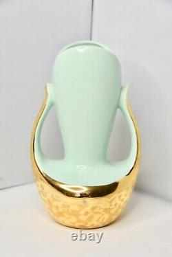 Vase en céramique plaqué or 24 carats MCM Art Deco incrusté pleurant