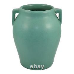 Vase en céramique verte mate avec poignées de style art déco, vintage des années 1930 de Pfaltzgraff