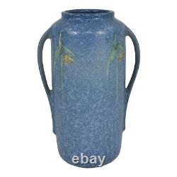 Vase en céramique vintage Art Déco de Roseville Windsor Blue 1931 avec poignées 552-8