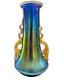 Vase En Verre D'art Iridescent Bleu Cobalt Loetz Art Deco Norma Avec Poignées Appliquées