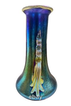 Vase en verre d'art iridescent bleu cobalt Loetz Art Deco Norma avec poignées appliquées