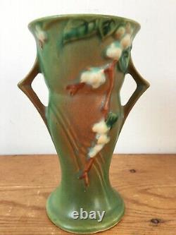 Vieilles Années 1940 Roseville Art Deco Potterie USA V-6 Green Snowberry Handled Vase 6