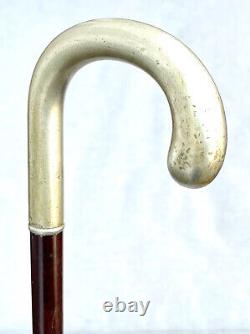 Vintage Antique Art Deco Alpacca Poignée Crook Horn Astuce Fancy Bâton De Marche Cane