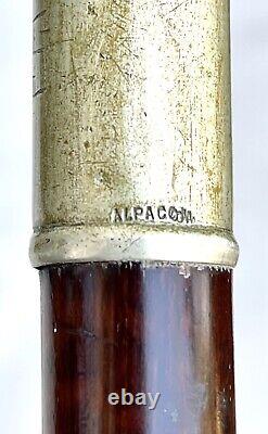 Vintage Antique Art Deco Alpacca Poignée Crook Horn Astuce Fancy Bâton De Marche Cane