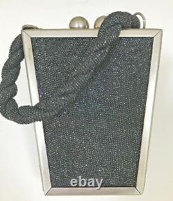 Vintage Black Peading Bag Art Deco Handle Silver Tone Trim