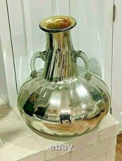 Vintage Énorme Verre Mercure Double Poignée Vase Art Déco 15 Tall 14 Diamètre