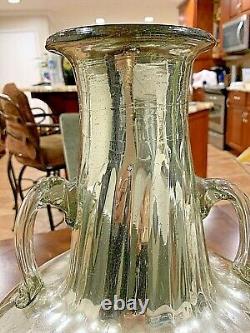 Vintage Énorme Verre Mercure Double Poignée Vase Art Déco 15 Tall 14 Diamètre