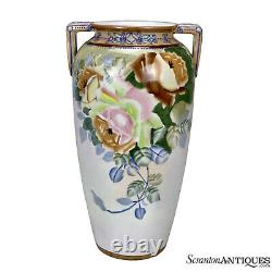 Vintage Porcelaine Art Déco Floral Motif Moriage Poignée Urn Vase